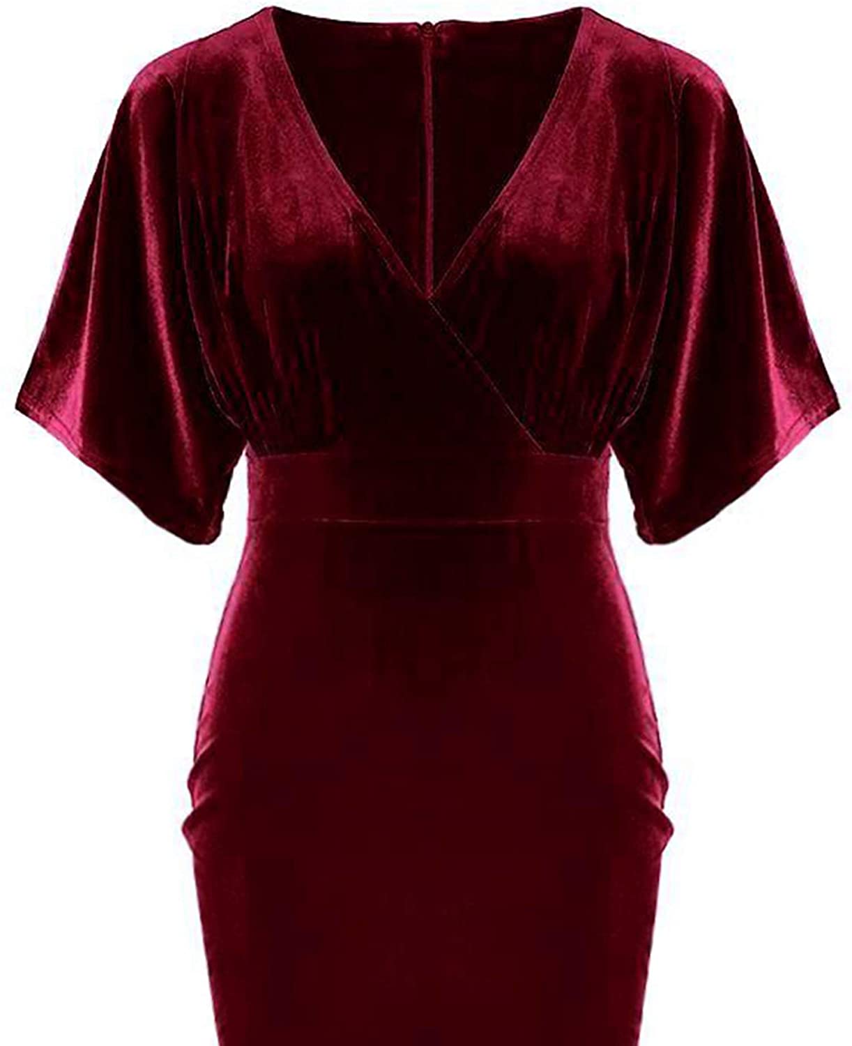 GownTown 1950s Style Butterfly Sleeve Velvet Pencil Dress