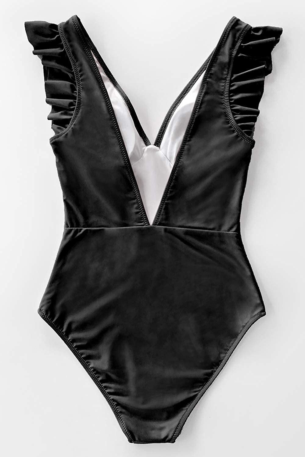 CUPSHE Women's One Piece Swimsuit V Neck Ruched Ruffle Shoulder Swimwear Bathing Suits