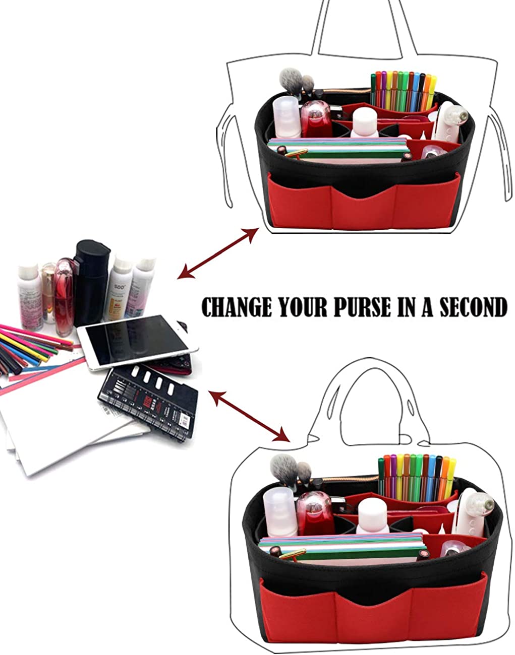 LEXSION Felt Purse Insert Bag Organizer Bag In Bag For Handbag Purse Organizer Fits Speedy Neverfull