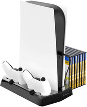 
                        
                          Load image into Gallery viewer, PS5 Console Cooling Fan, Arespark Playstation5 Vertical Edition Console Cooling Stand with Dualsense Controller Charge Station &amp; Game Slots - JOY2ESpree
                        
                      