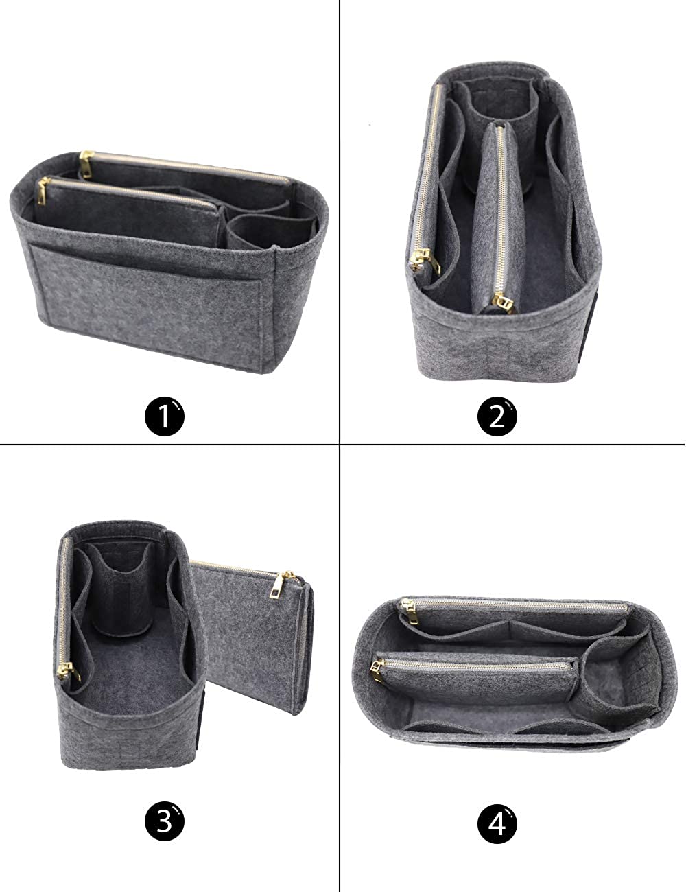 Felt Purse Bag Organizer Insert with zipper Bag Tote Shaper Fit Speedy Neverfull MM GM