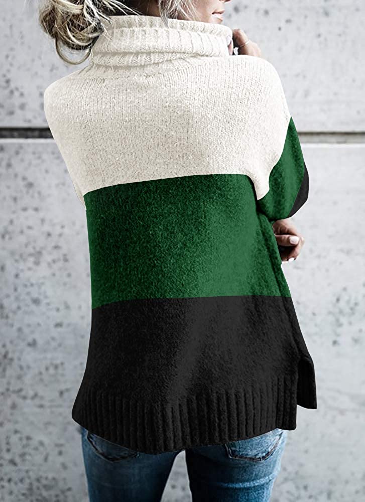 FISACE Womens Solid Round Neck Oversized Turtleneck Full Sleeve Knitted Sweater Pullover