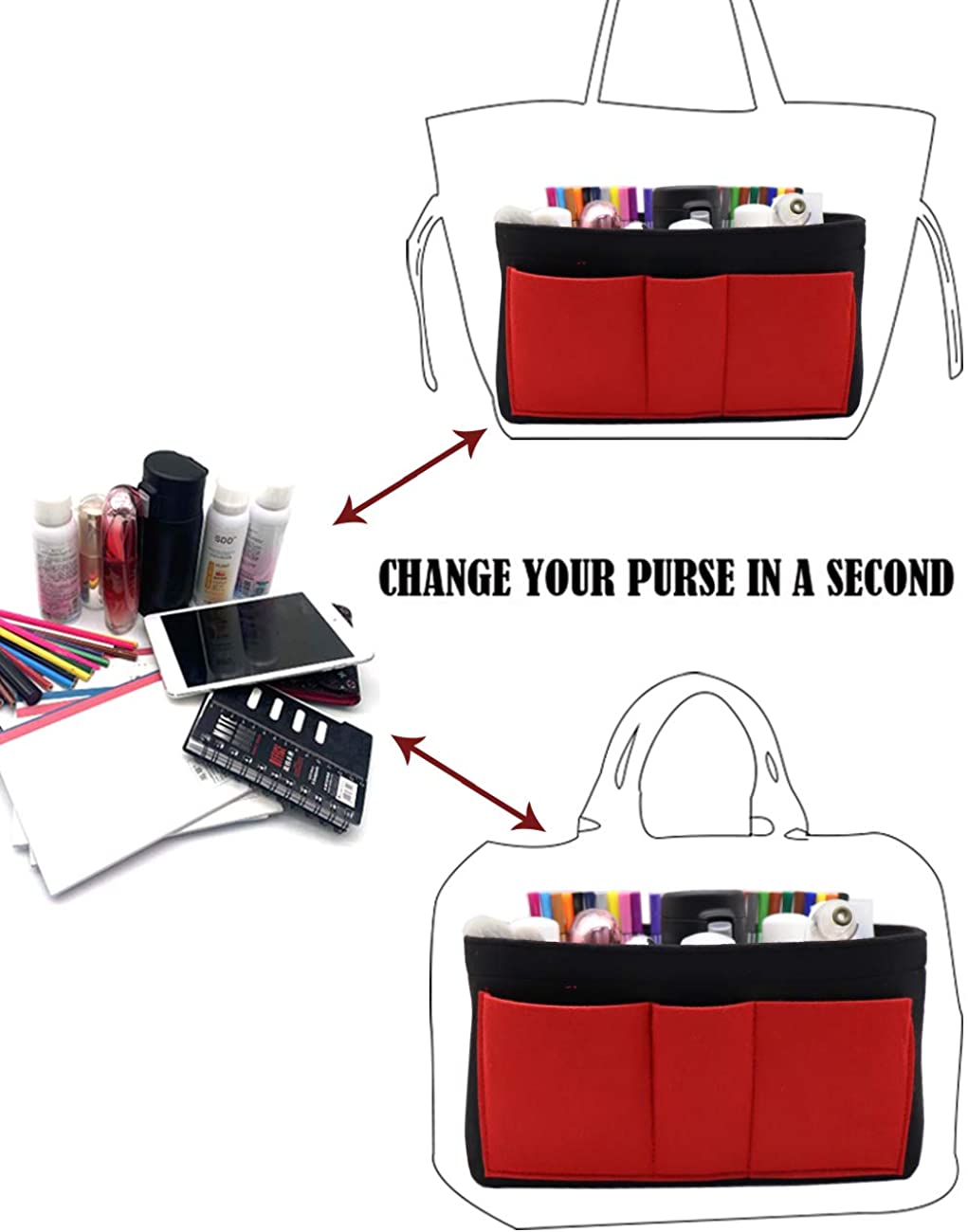 Felt Fabric Purse Tote Diaper Bag Organizer Insert Bag in Bag with Zipper Inner Pocket For Neverfull Speedy