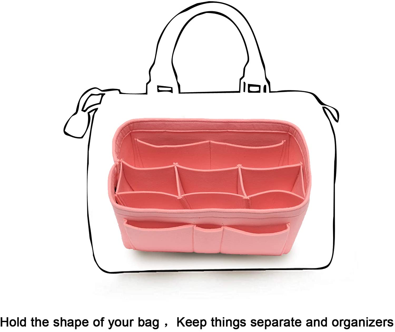 Purse Bag Organizer Insert with Lots of Different Size Spaces Divider Shaper for Speedy Shoulder Hobo Bag Keep Stuff Organized