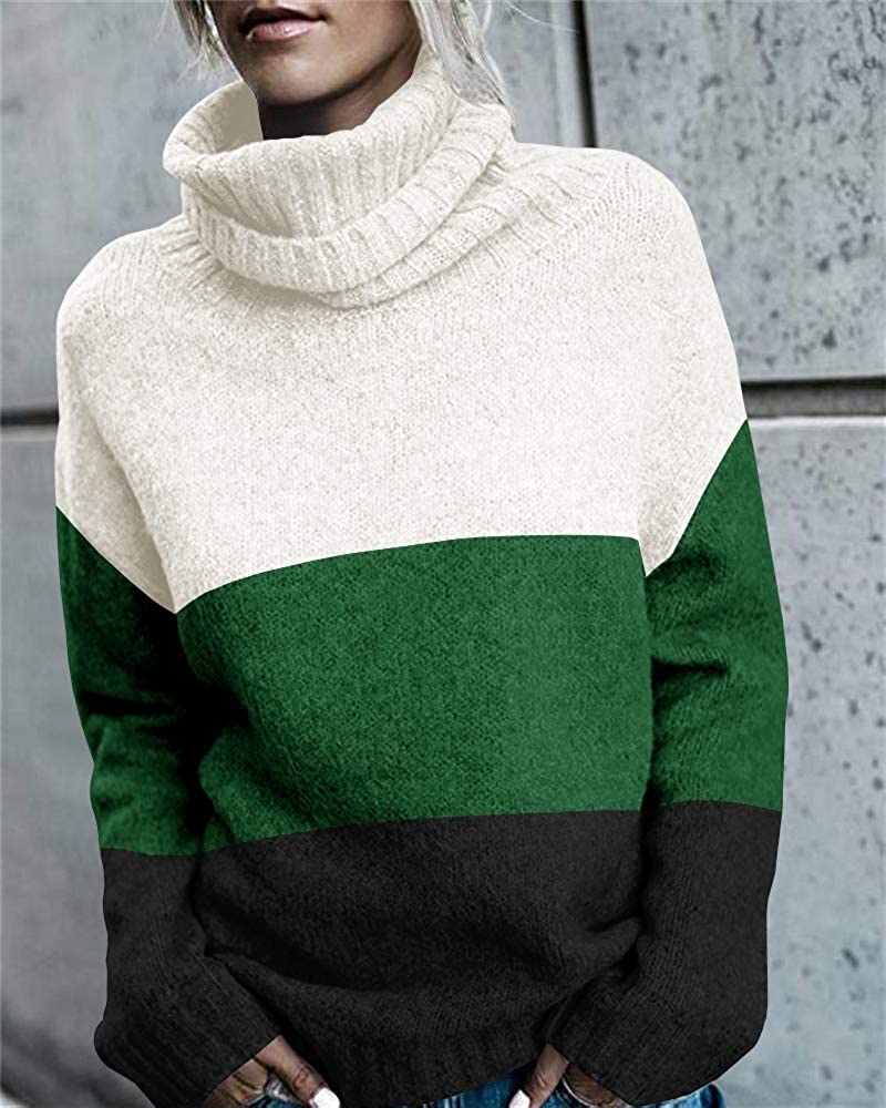 FISACE Womens Solid Round Neck Oversized Turtleneck Full Sleeve Knitted Sweater Pullover