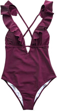 
                        
                          Cargar imagen en el visor de la galería, CUPSHE Women's One Piece Swimsuit Ruffle Deep V Neck Strappy Swimwear Bathing Suits
                        
                      