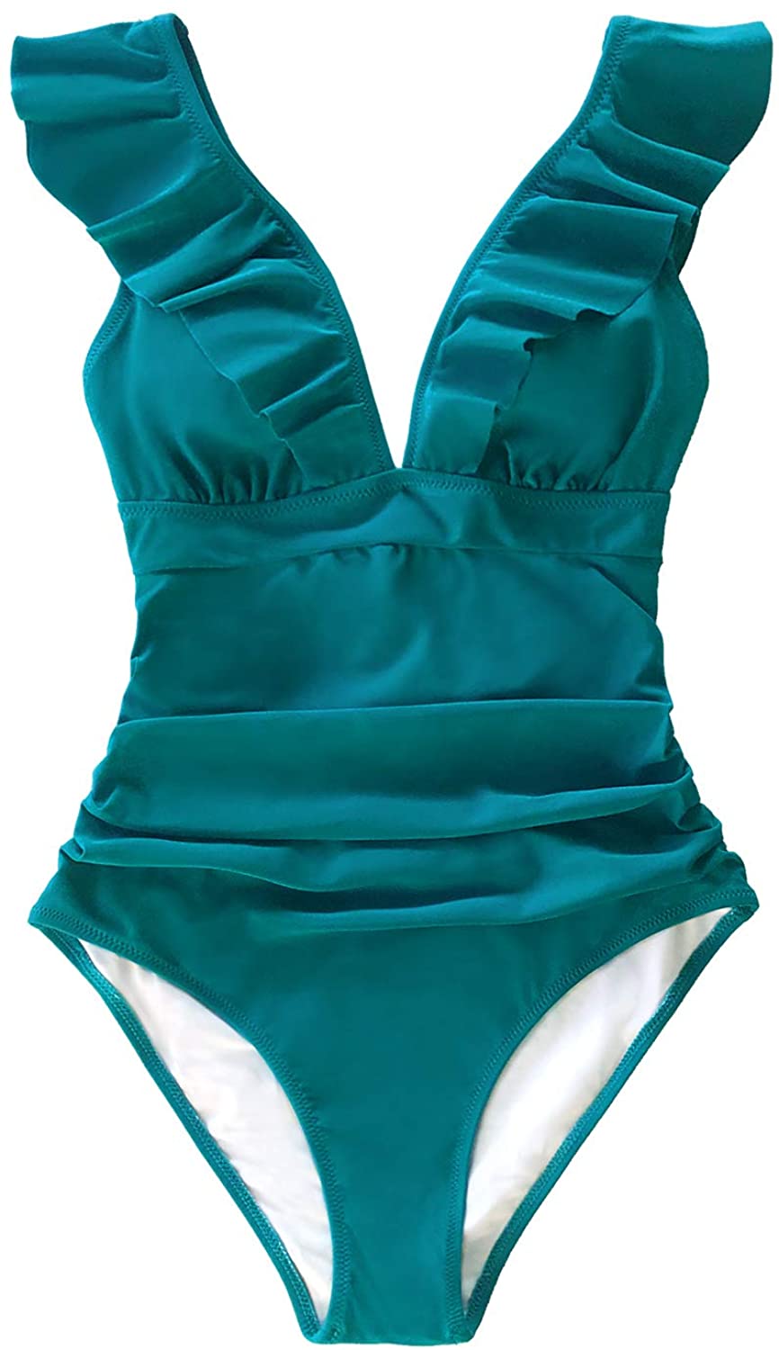 CUPSHE Women's V Neck One Piece Swimsuit Ruffled Lace Up Monokini