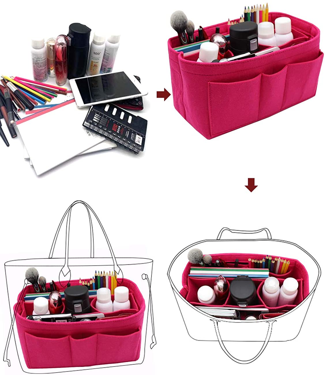Felt Fabric Purse Tote Diaper Bag Organizer Insert Bag in Bag with Zipper Inner Pocket For Neverfull Speedy