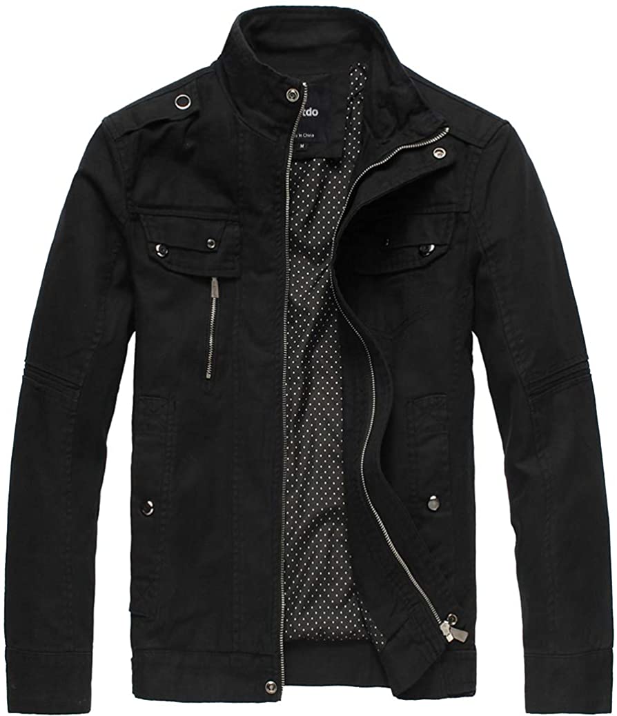Wantdo Men's Cotton Stand Collar Lightweight Front Zip Jacket