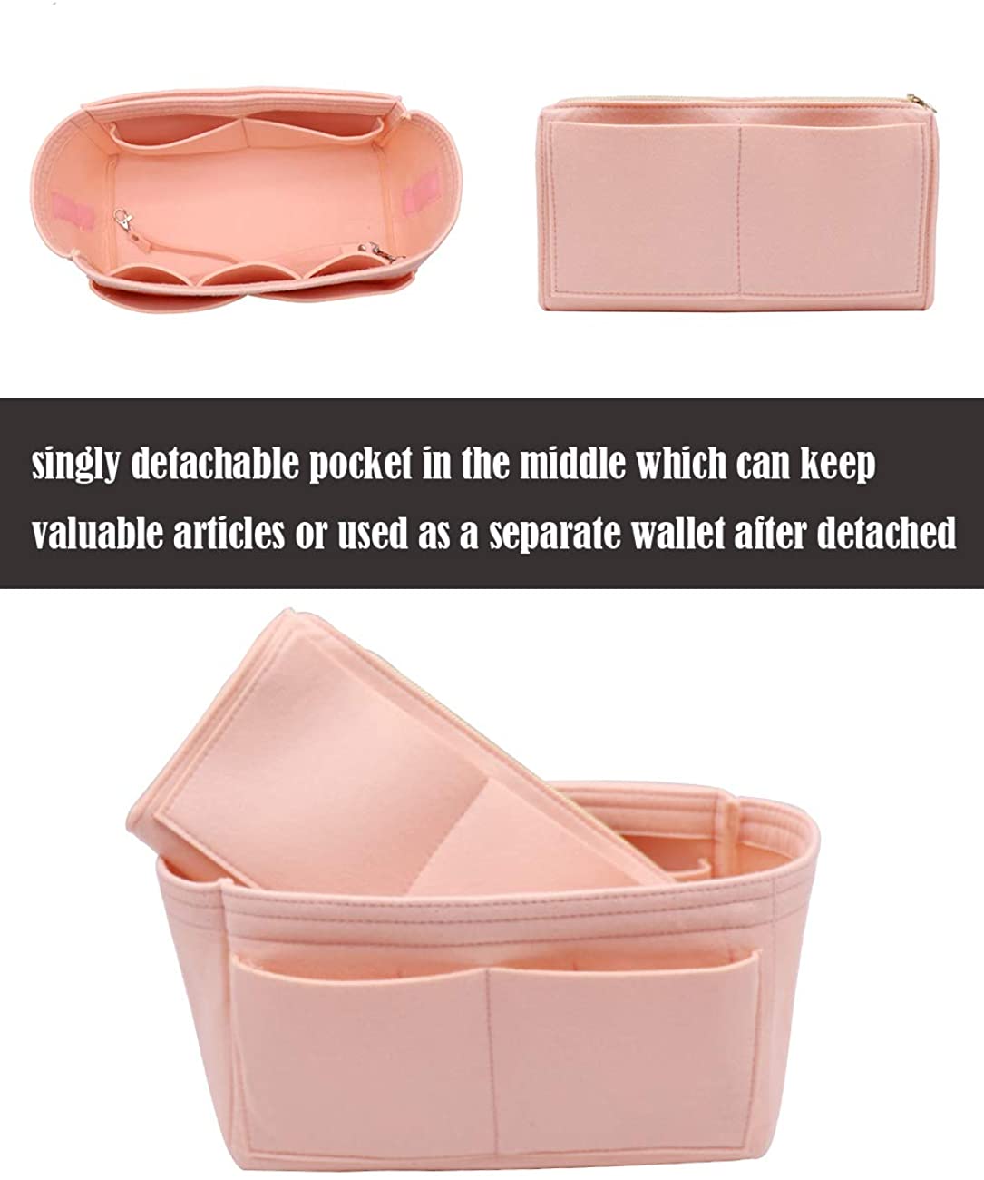 Felt Purse Bag Organizer Insert with zipper Bag Tote Shaper Fit Speedy Neverfull MM GM