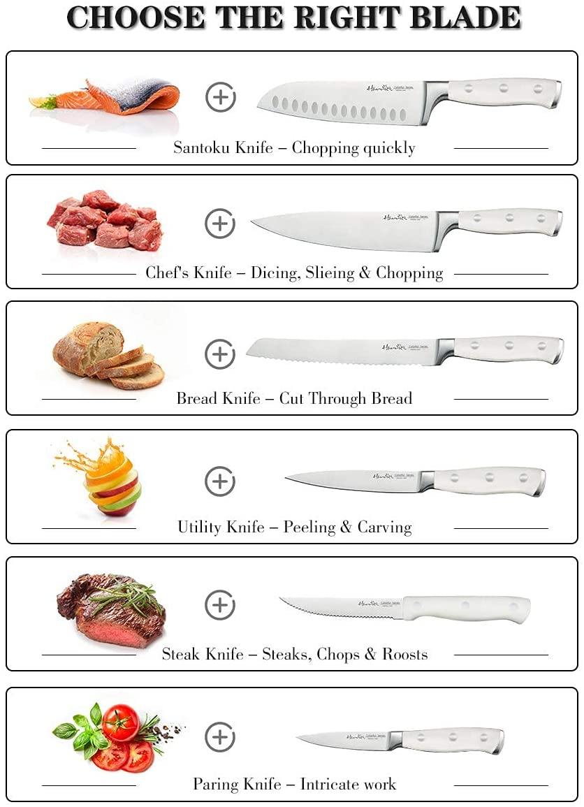 Harriet Knife Set, 14-Piece Kitchen Knife Set with Block Wooden, German Stainless Steel Professional Chef Knife Set with Sharpener, White - JOY2ESpree