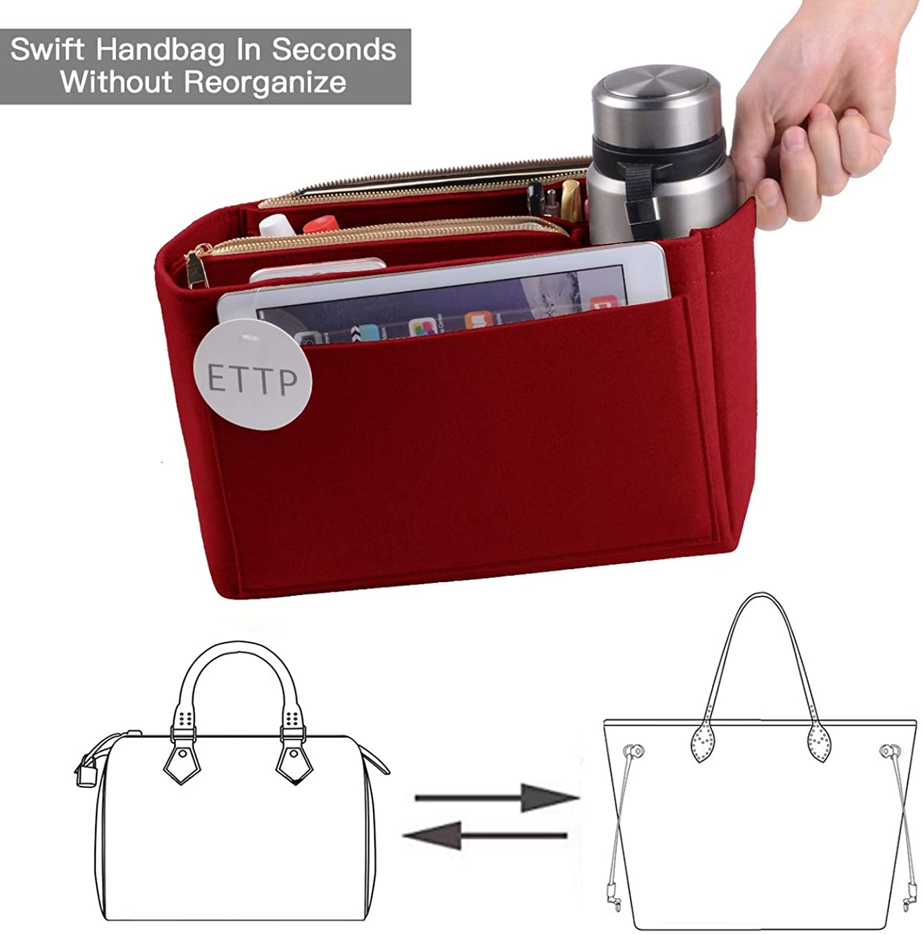 Purse Organizer, Felt Bag Organizer Insert Purse Organizer For LV Speedy, Neverfull, Tote, Handbag,Shaper 3 Sizes