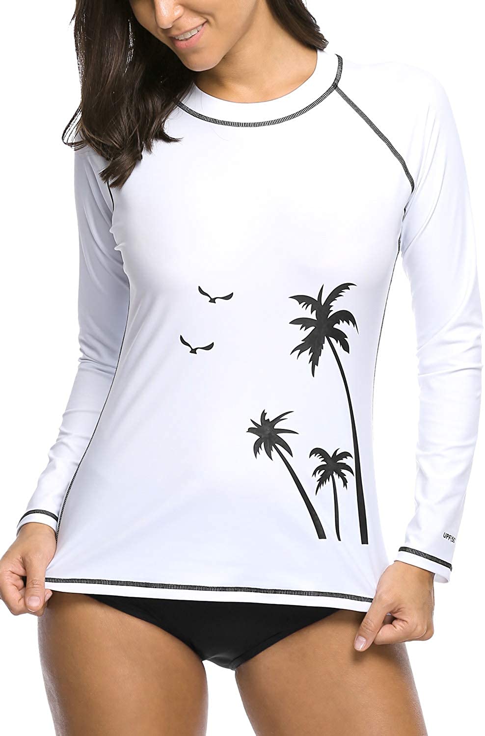 CharmLeaks Women's Long Sleeve Rashguard UPF 50 Sun Protection Swimsuit Top Striped Swim Shirts