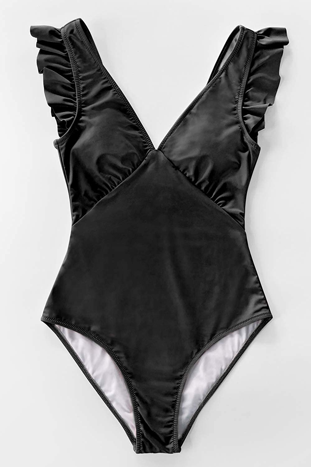 CUPSHE Women's One Piece Swimsuit V Neck Ruched Ruffle Shoulder Swimwear Bathing Suits