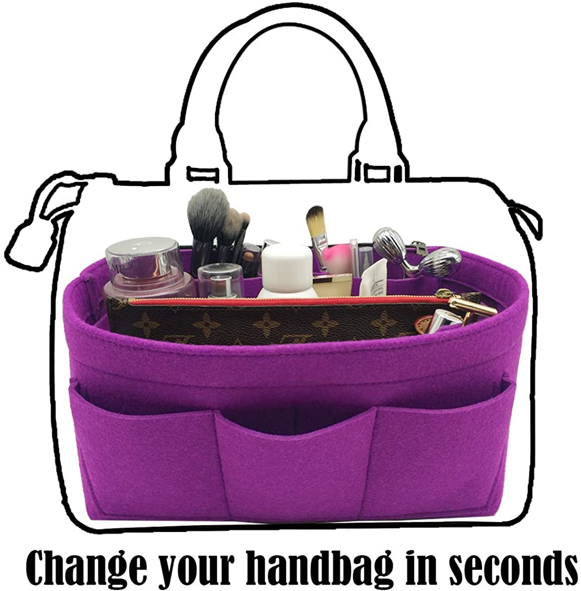 LEXSION Felt Purse Insert Bag Organizer Bag In Bag For Handbag Purse Organizer Fits Speedy Neverfull