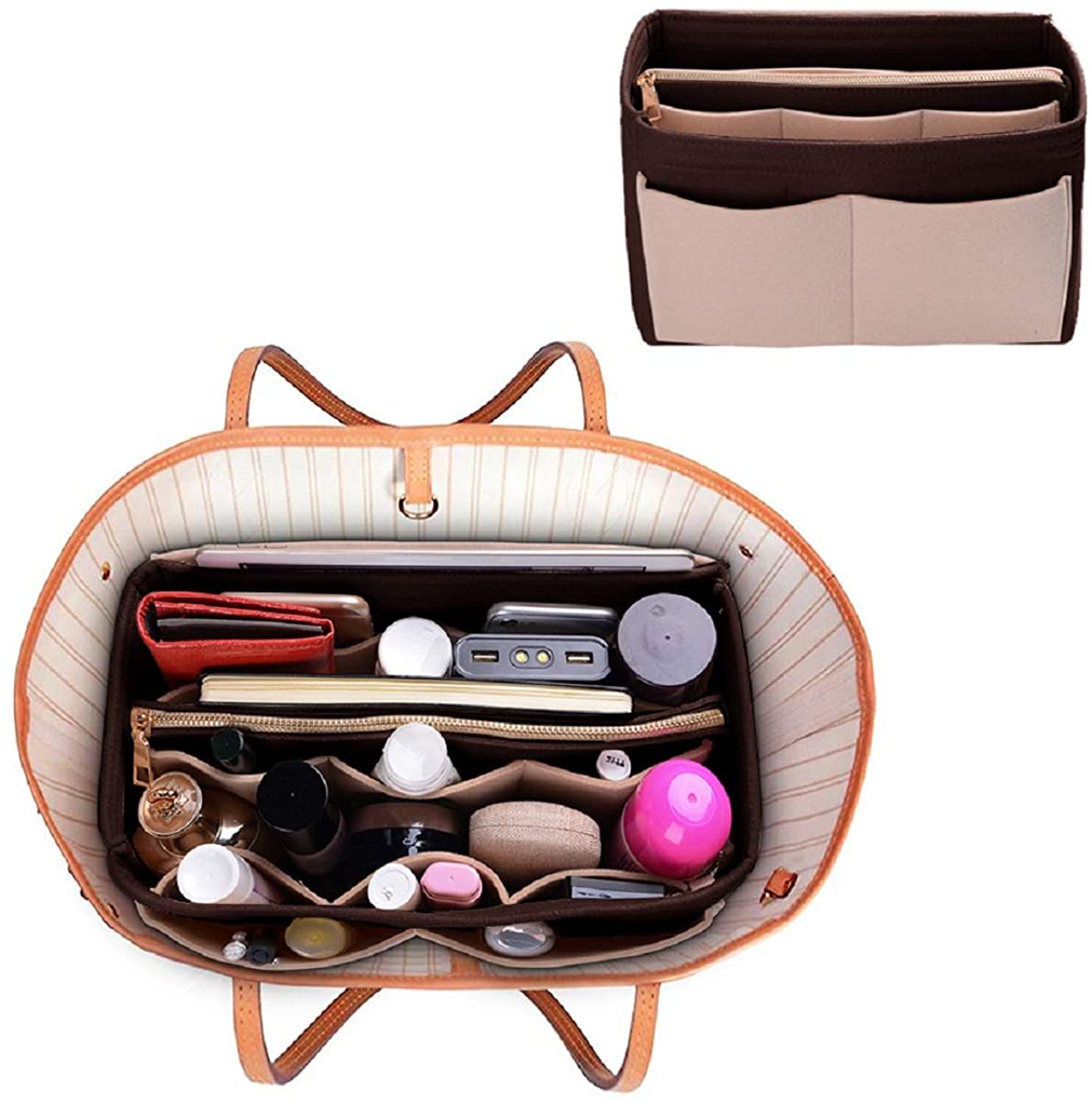 Purse Organizer Insert, Felt Bag organizer with zipper, Handbag & Tote Shaper, For Speedy Neverfull Tote, 5 Sizes