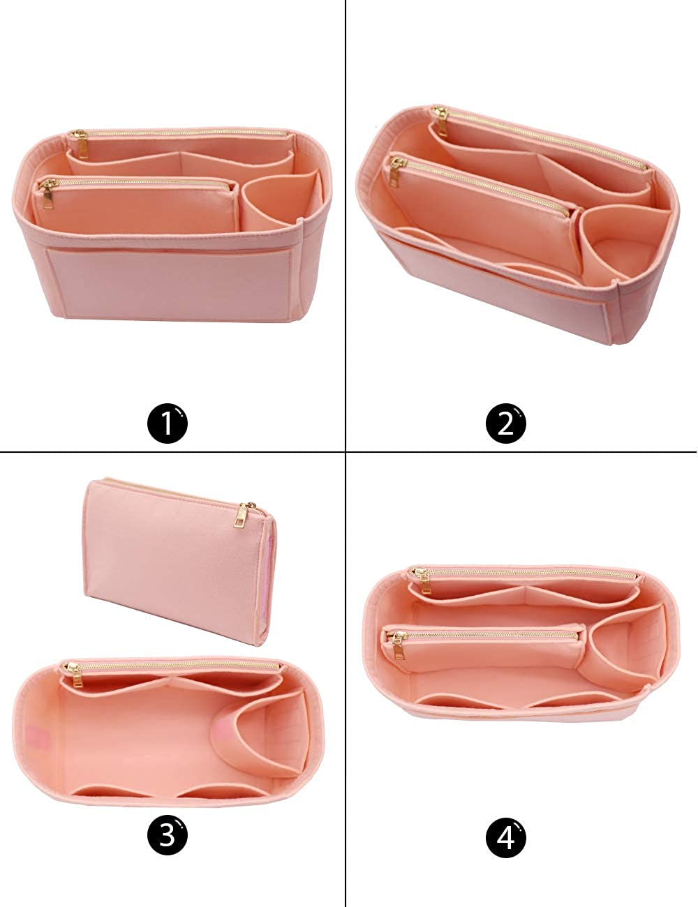Felt Purse Bag Organizer Insert with zipper Bag Tote Shaper Fit Speedy Neverfull MM GM
