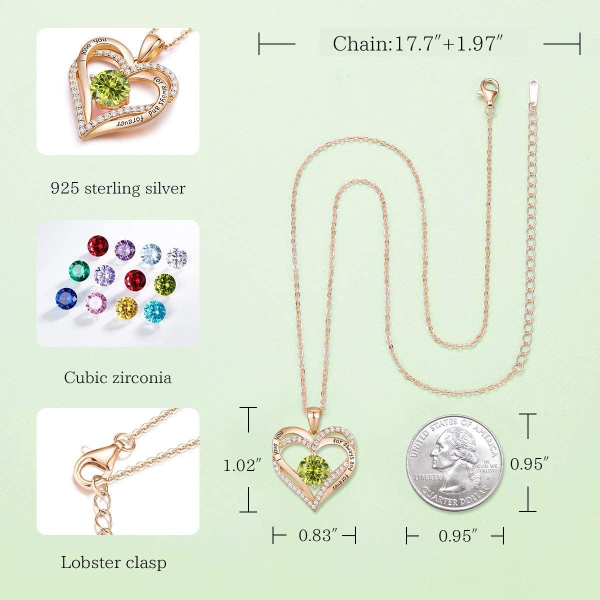 CDE Forever Love Heart Women Necklace 925 Sterling Silver Rose Gold Plated Birthstone Pendant Necklaces for Women - JOY2ESpree