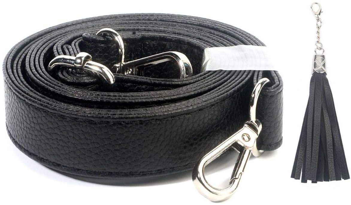Beaulegan Purse Strap Replacement - Full Grain Microfiber Leather - 59 Inch Long Adjustable for Crossbody Shoulder Bag - 0.7 Inch Wide, Black/Gunmetal