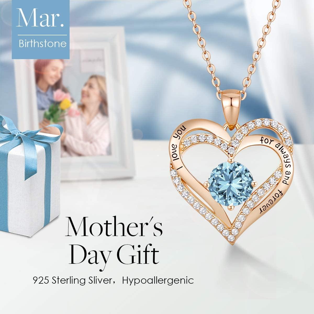 CDE Forever Love Heart Women Necklace 925 Sterling Silver Rose Gold Plated Birthstone Pendant Necklaces for Women - JOY2ESpree