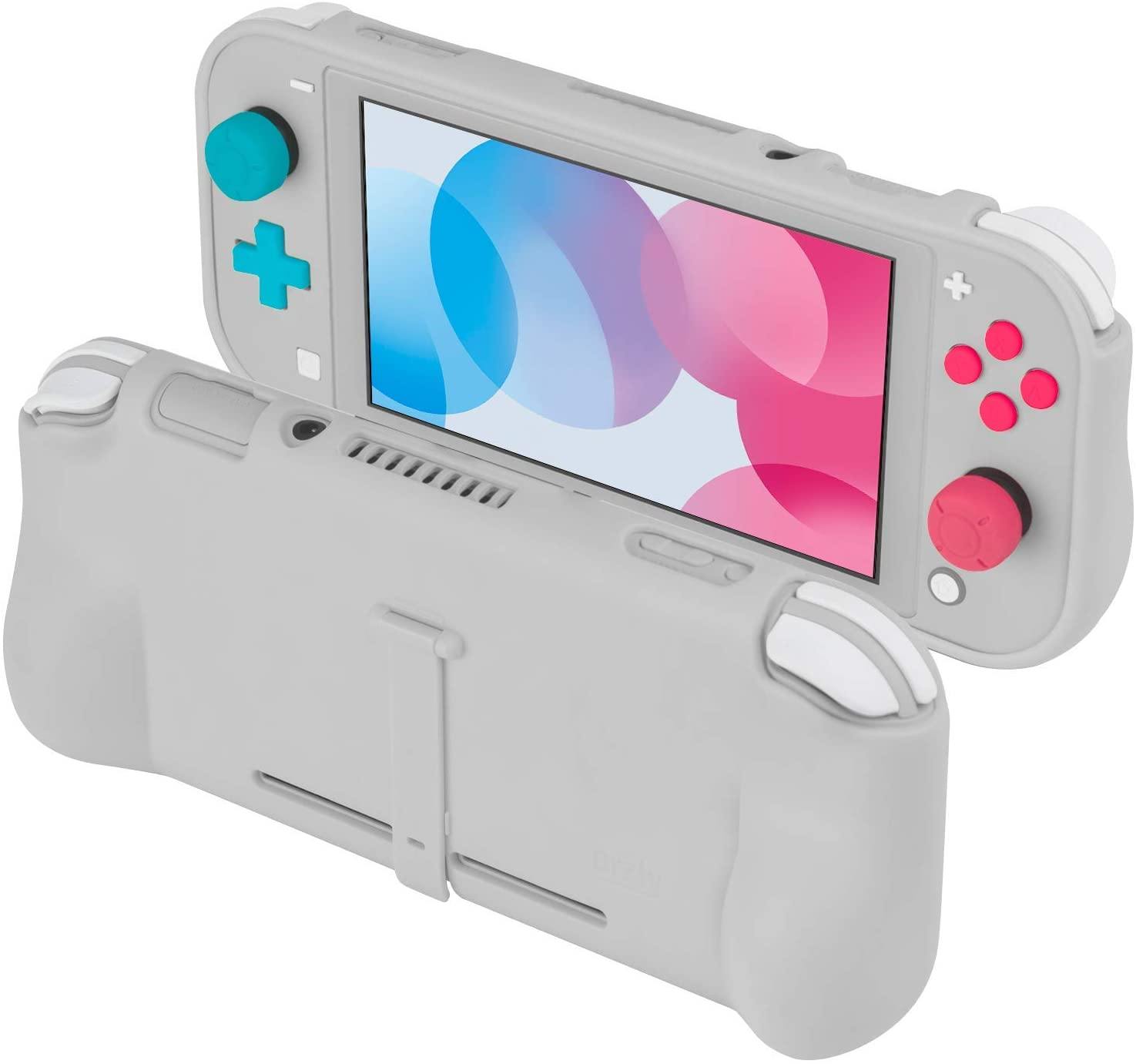 Orzly Grip Case for Nintendo Switch Lite – Case with Comfort Padded Hand Grips, Kickstand, Pack of Thumb Grips - Turquoise Blue - JOY2ESpree