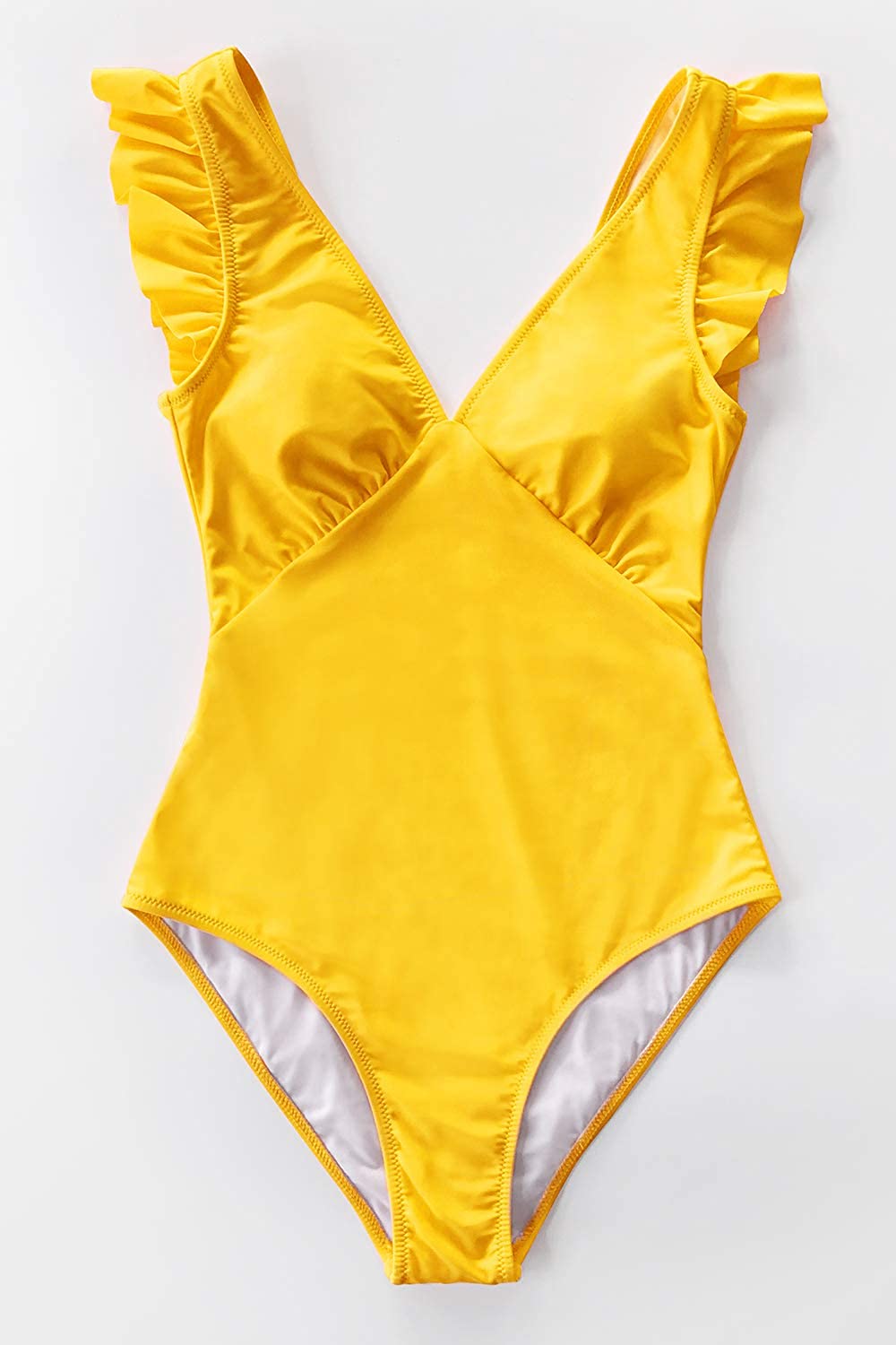 CUPSHE Women's One Piece Swimsuit V Neck Ruched Ruffle Shoulder Swimwear Bathing Suits