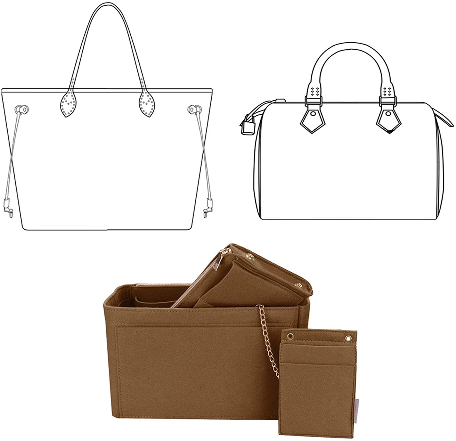 Purse Organizer, Purse Organizer Insert With 2 Metal Zipper, Bag Organizer With RFID Blocking Pocket Purse Organizer insert