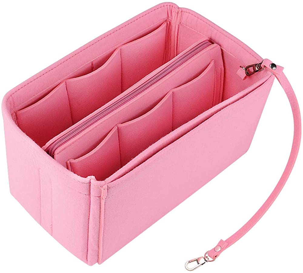JessLab Felt Purse Organizer Insert with 14 Pockets and Detachable Zip Pouch