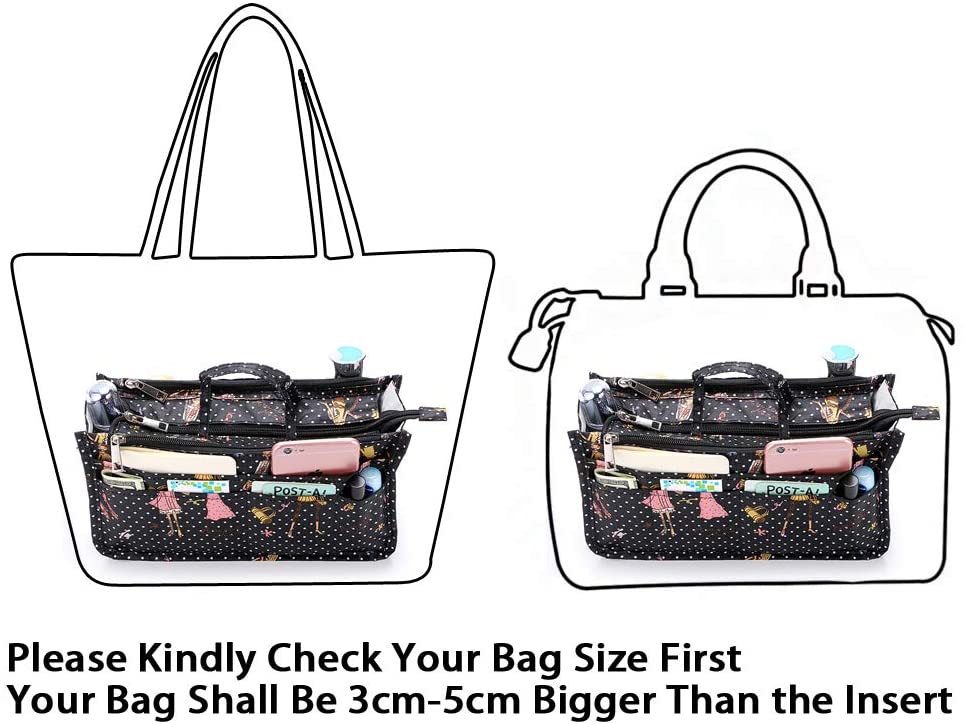 BTSKY New Printing Handbag Organizers Inside Purse Insert-High Capacity 13 Pockets Bag Tote Organizer with Handle Peacock Flower