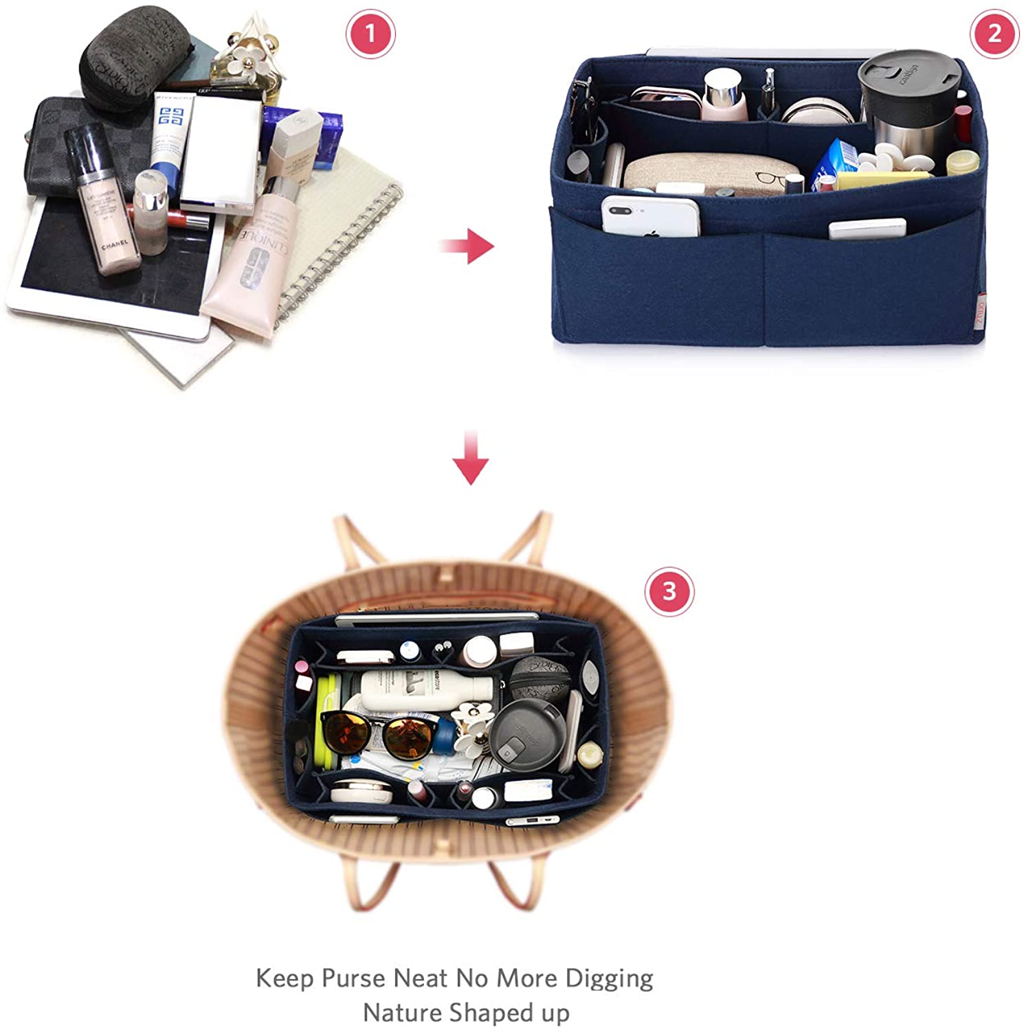 Felt Purse Organizer, Bag in Bag Organizer For Tote & Handbag Speedy Neverfull, Medium Large Extra Large