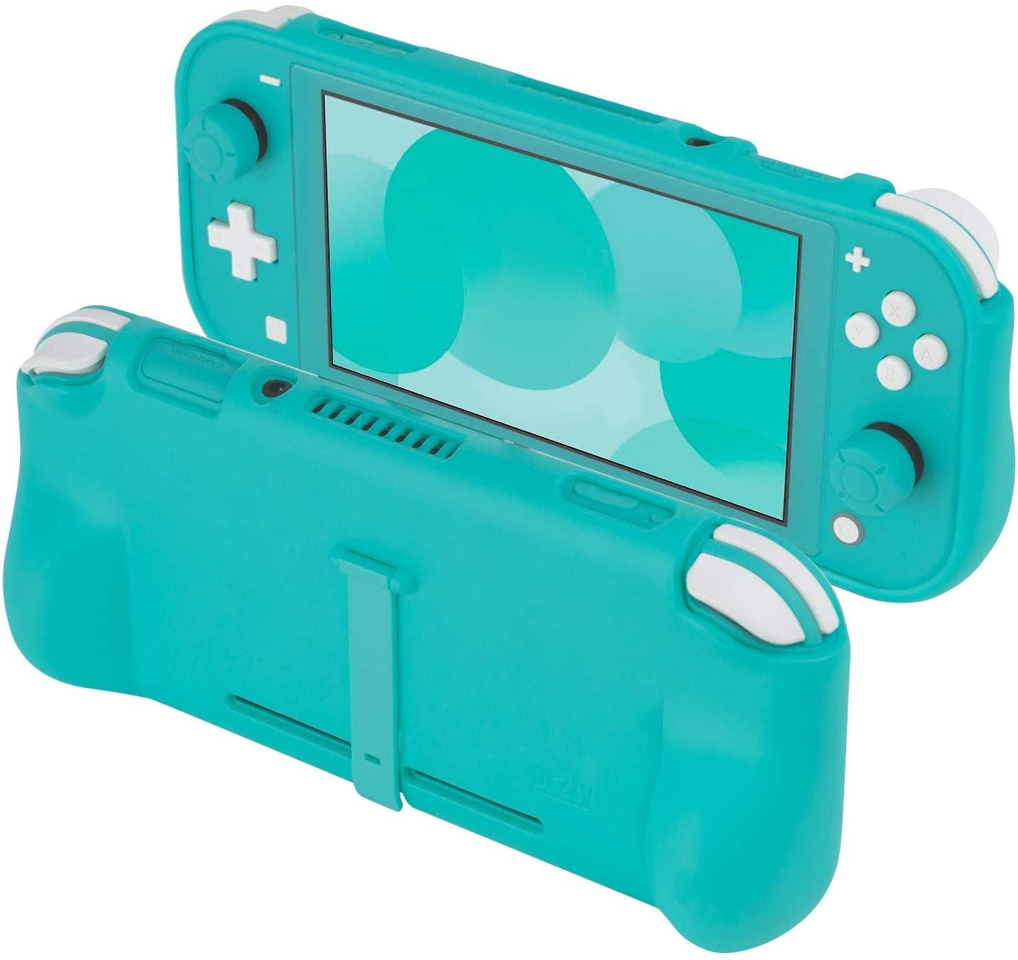 Orzly Grip Case for Nintendo Switch Lite – Case with Comfort Padded Hand Grips, Kickstand, Pack of Thumb Grips - Turquoise Blue - JOY2ESpree