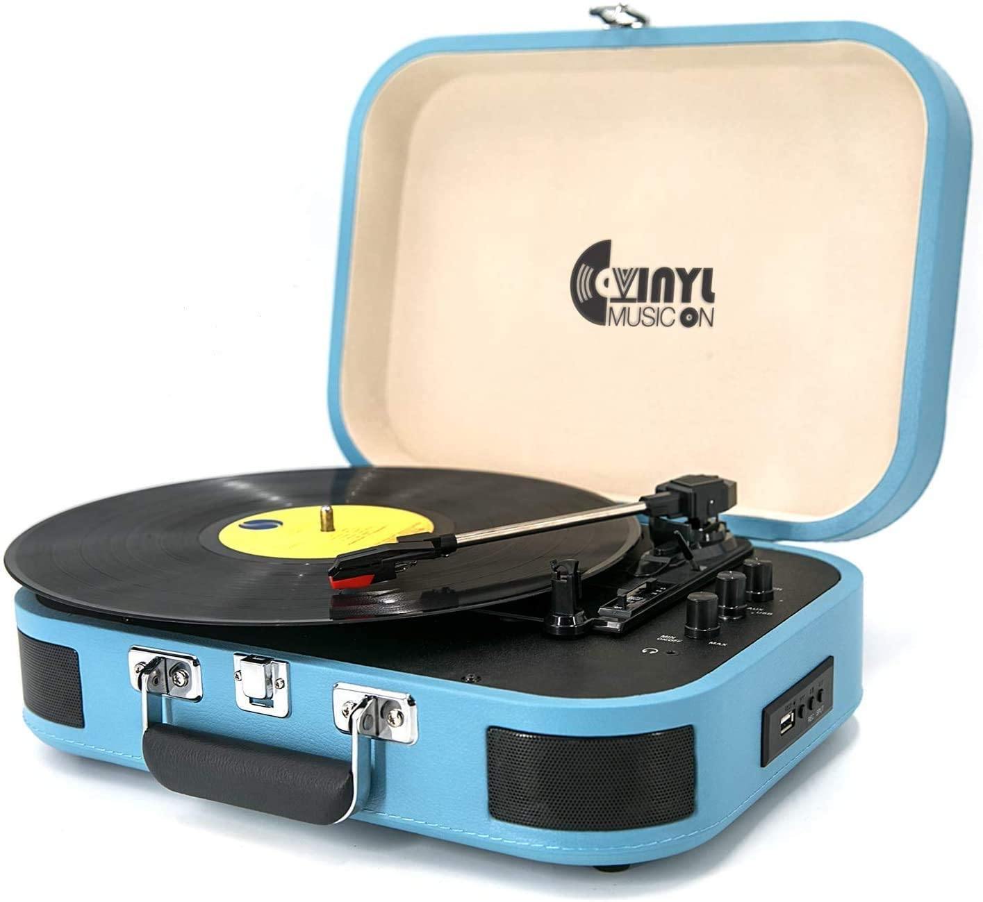 Bluetooth Record Player 3 Speed Craftmanship Turntable with Built-in Premium Speakers Support USB Playback/Recording (Black)… - JOY2ESpree