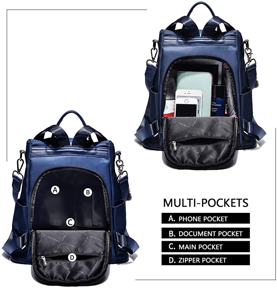 Women Backpack Purse Waterproof Nylon Anti-theft Rucksack Lightweight Shoulder Bag