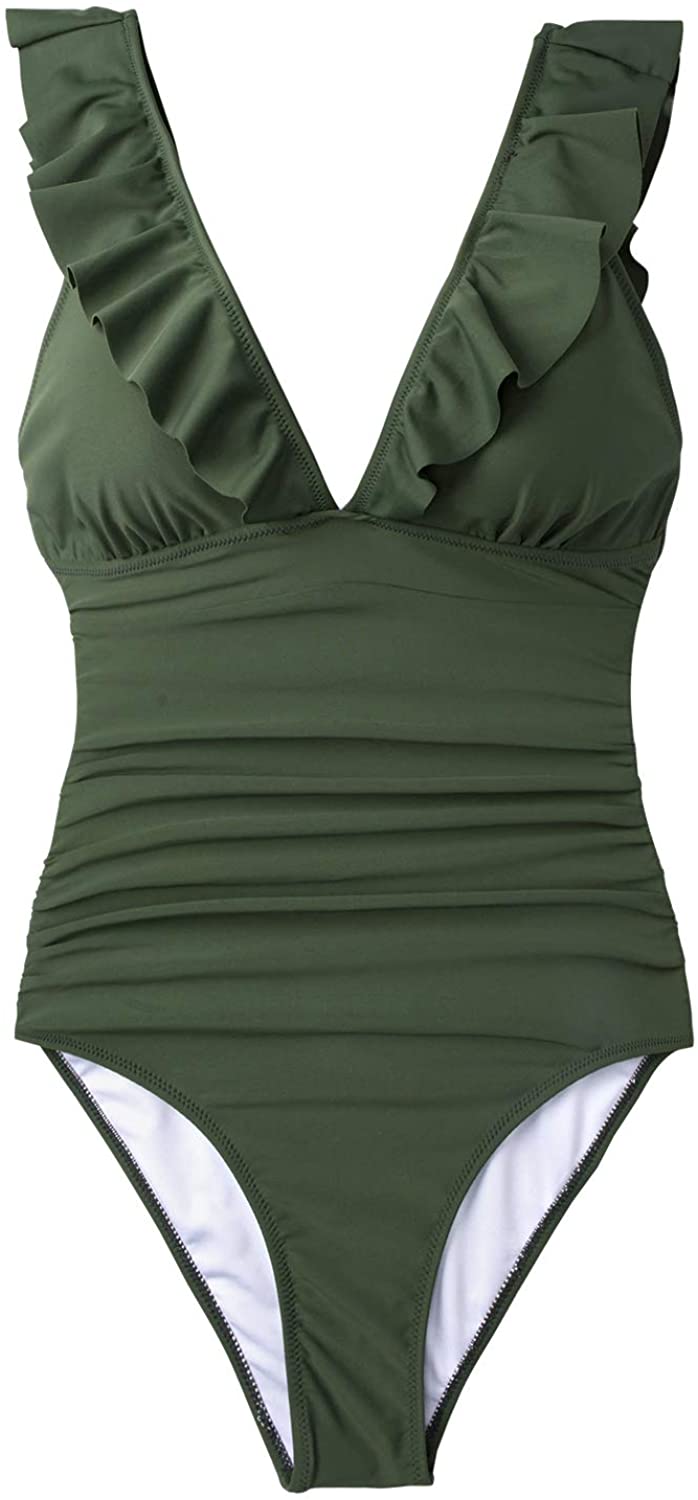 CUPSHE Women's V Neck One Piece Swimsuit Ruffled Lace Up Monokini