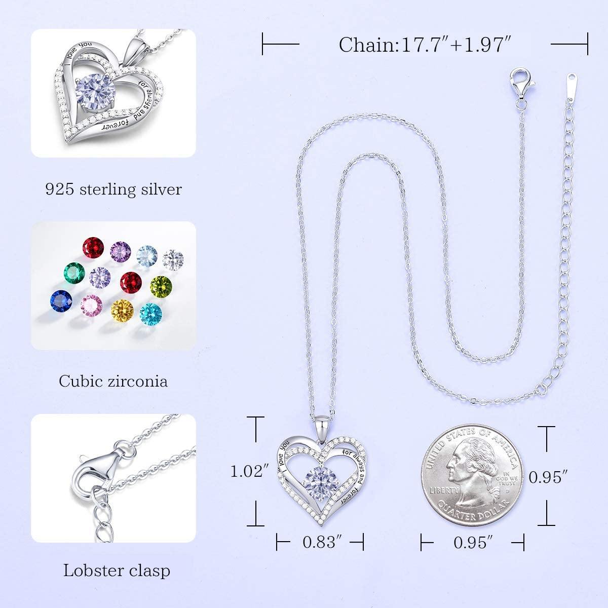 CDE Forever Love Heart Women Necklace 925 Sterling Silver Rose Gold Plated Birthstone Pendant Necklaces for Women - JOY2ESpree