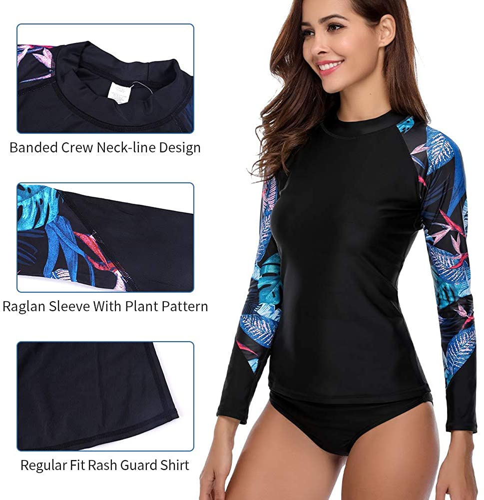 CharmLeaks Women's Long Sleeve Rashguard UPF 50 Sun Protection Swimsuit Top Striped Swim Shirts