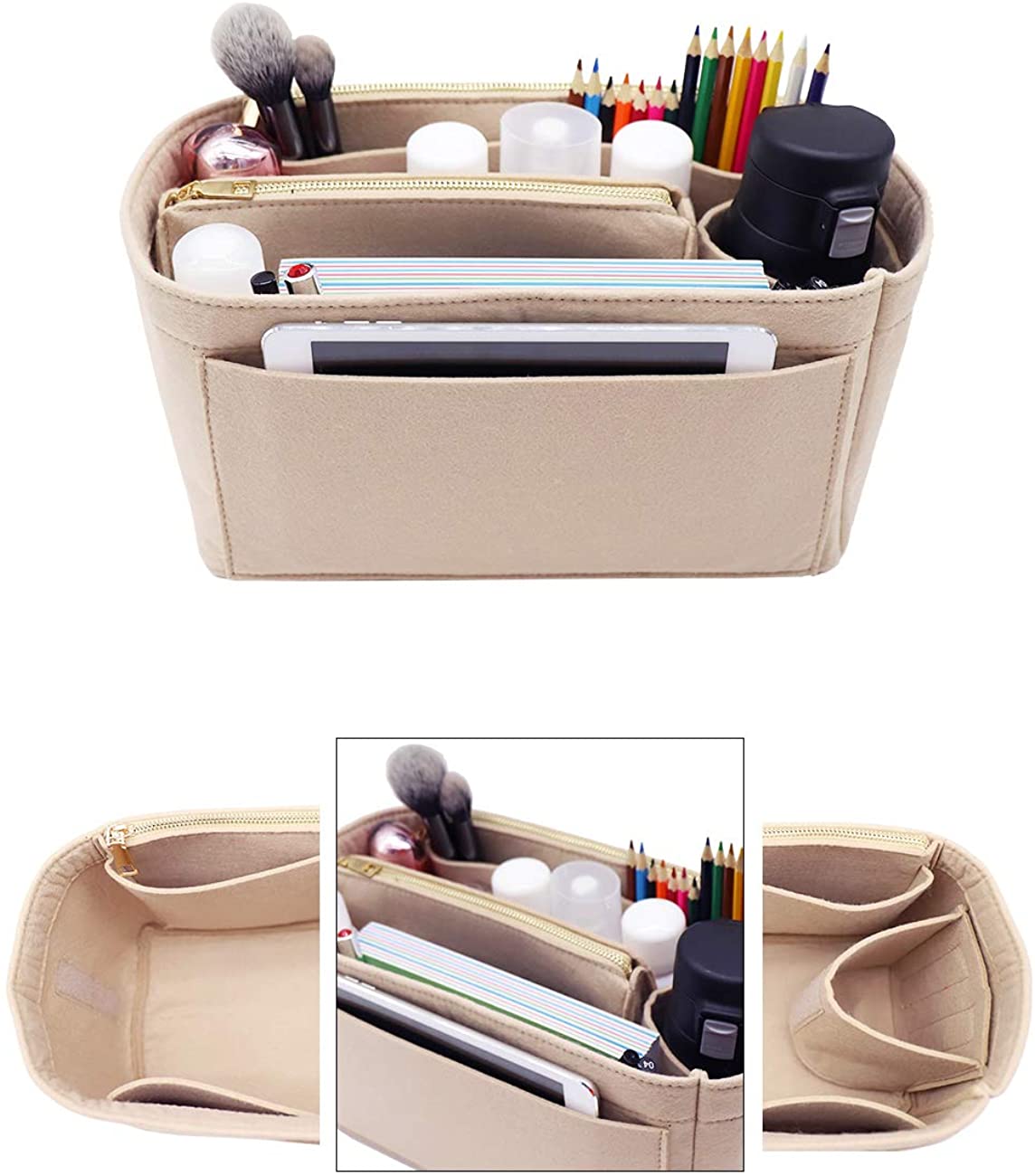 Felt Purse Bag Organizer Insert with zipper Bag Tote Shaper Fit Speedy Neverfull MM GM