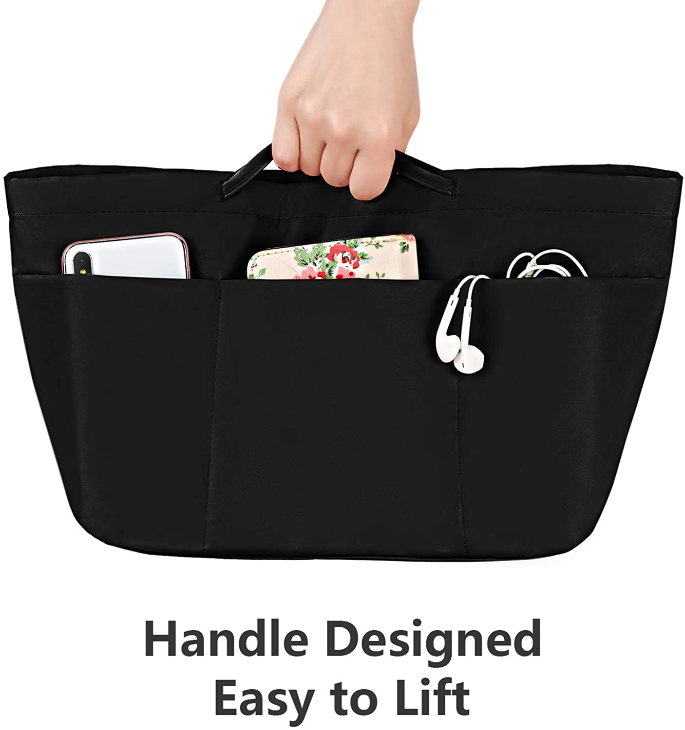bridawn Nylon Tote Organizer Purse Insert Pocketbook Organizer Insert Handbag Divider with Handles Zipper Closure