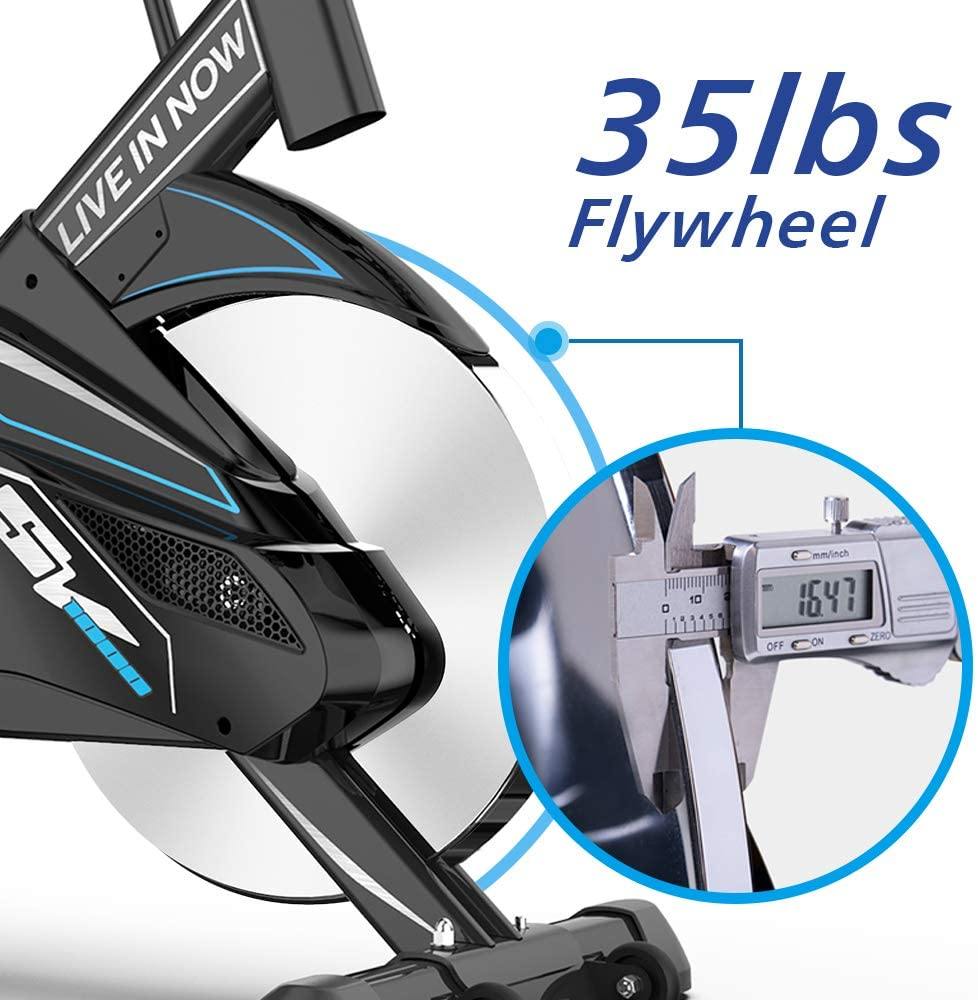 Pooboo Indoor Cycling Bike Belt Drive Exercise Bike Stationary with Comfortable Seat Cushion, Tablet Holder and LCD Monitor for Home Workout - JOY2ESpree