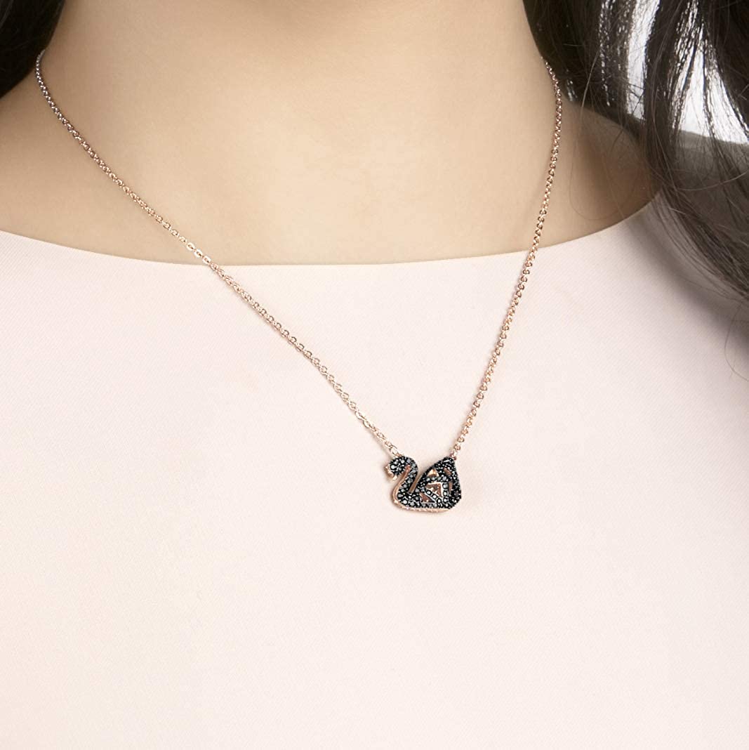 SWAROVSKI Women's Iconic Swan Jewelry Collection, Rose Gold Tone Finish, Black Crystals - JOY2ESpree