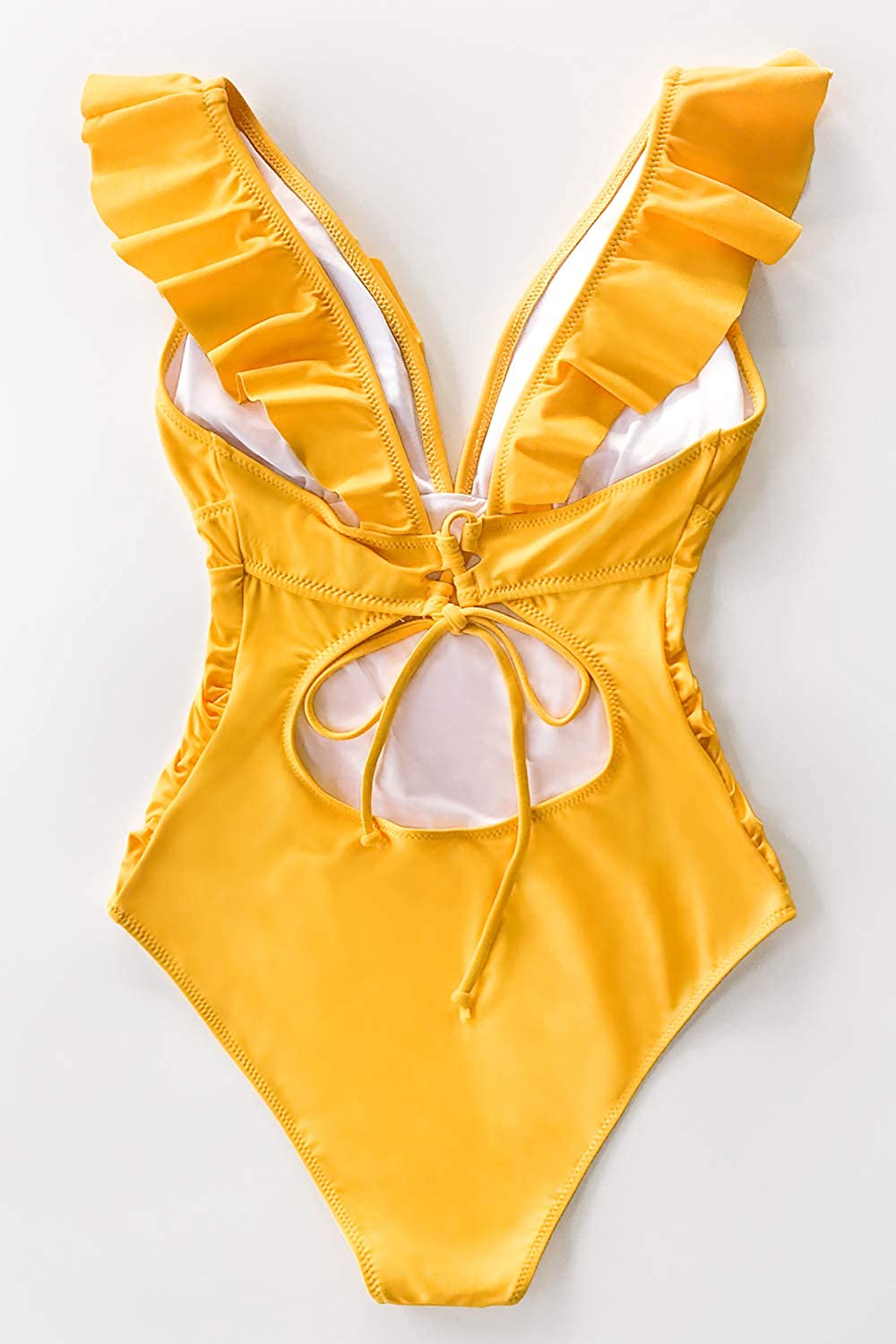 CUPSHE Women's V Neck One Piece Swimsuit Ruffled Lace Up Monokini