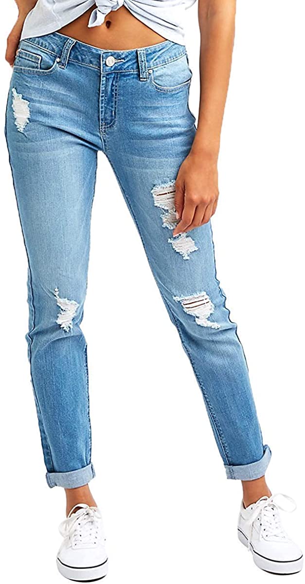 Resfeber Women's Ripped Boyfriend Jeans Cute Distressed Jeans Stretch Skinny Jeans with Hole