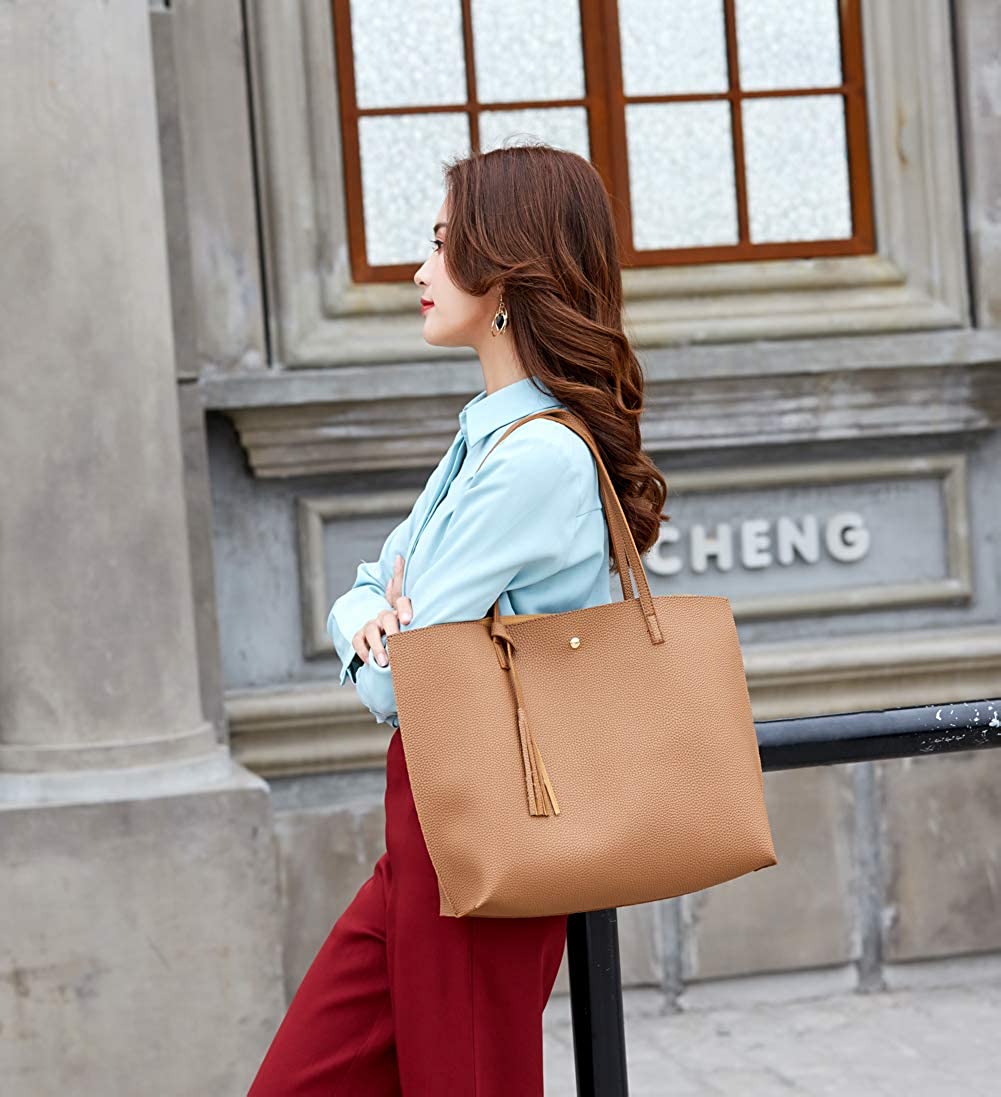 Women's Soft Faux Leather Tote Shoulder Bag from Dreubea, Big Capacity Tassel Handbag