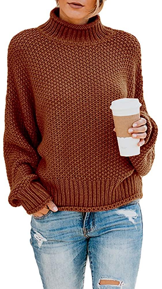 Saodimallsu Womens Turtleneck Oversized Sweaters Batwing Long Sleeve Pullover Loose Chunky Knit Jumper - JOY2ESpree