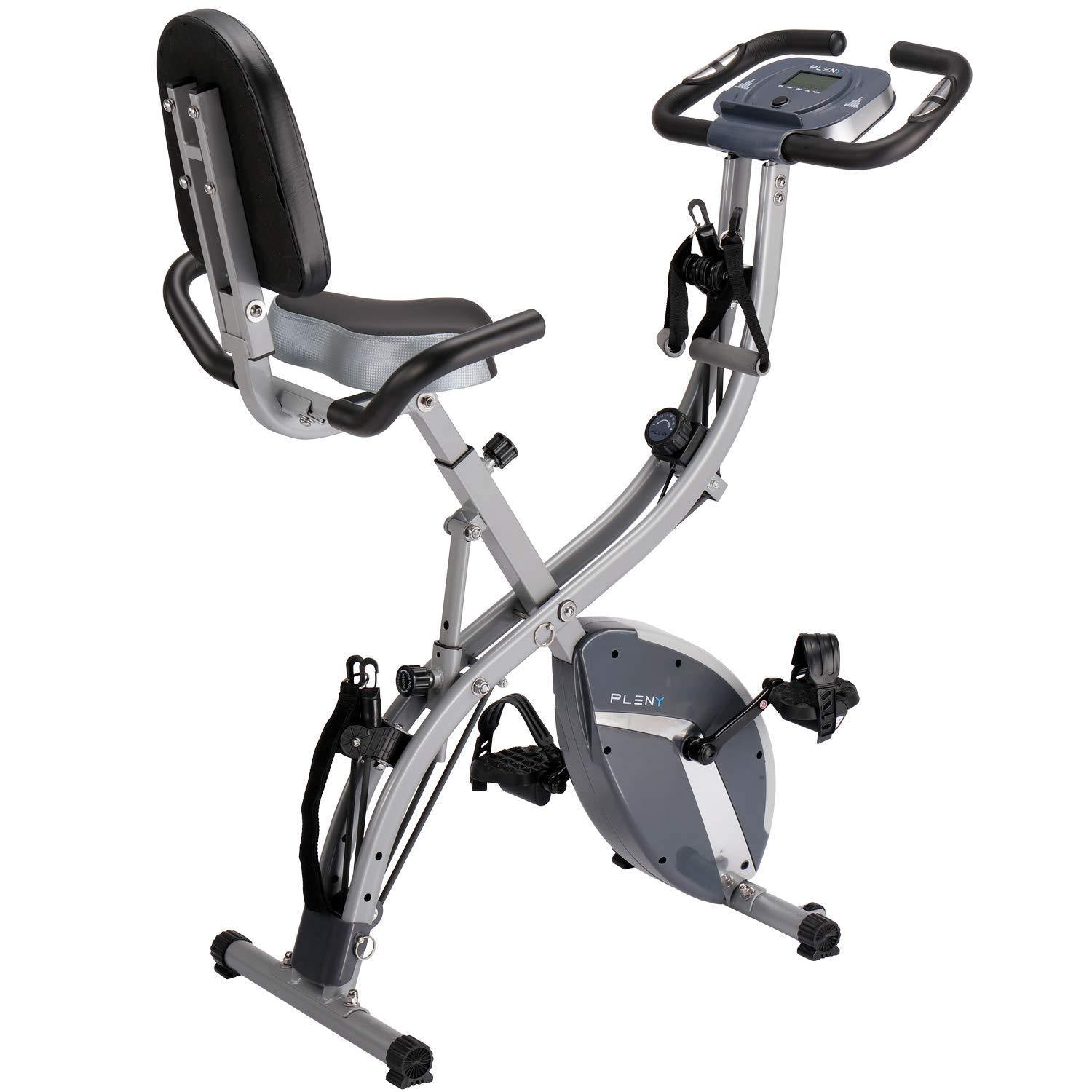 PLENY 3-in-1 Total Body Workout Exercise Bike w/Backlit Screen, High Backrest, Adjustable Resistance Bands for Arm & Leg, and 300 lbs Weight Support - JOY2ESpree
