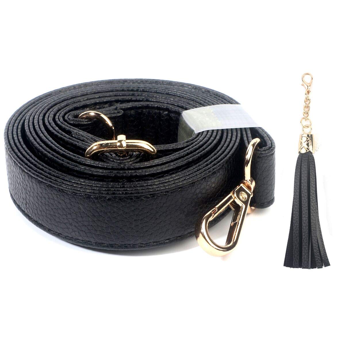 Beaulegan Purse Strap Replacement - Full Grain Microfiber Leather - 59 Inch Long Adjustable for Crossbody Shoulder Bag - 0.7 Inch Wide, Black/Gold