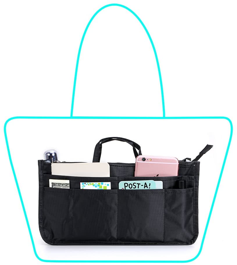 BTSKY New Printing Handbag Organizers Inside Purse Insert-High Capacity 13 Pockets Bag Tote Organizer with Handle Peacock Flower