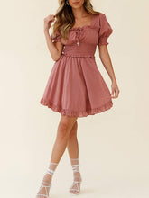 
                        
                          將圖片載入圖庫檢視器 Simplee Women Sexy Deep V-Neck Short Sleeve Striped Print Mini A Line Dress
                        
                      