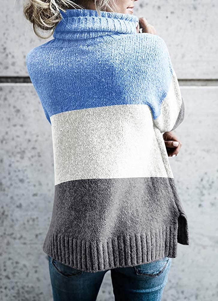 FISACE Womens Solid Round Neck Oversized Turtleneck Full Sleeve Knitted Sweater Pullover