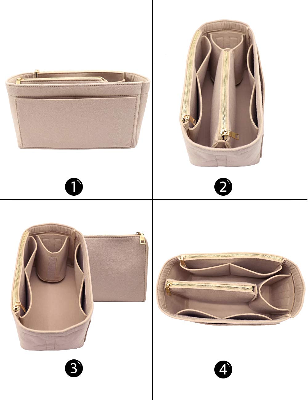 Felt Purse Bag Organizer Insert with zipper Bag Tote Shaper Fit Speedy Neverfull MM GM